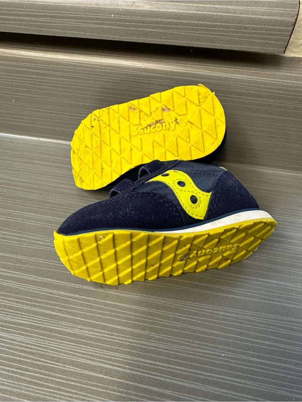 Saucony Navy and Yellow Kids Velcro Sneakers